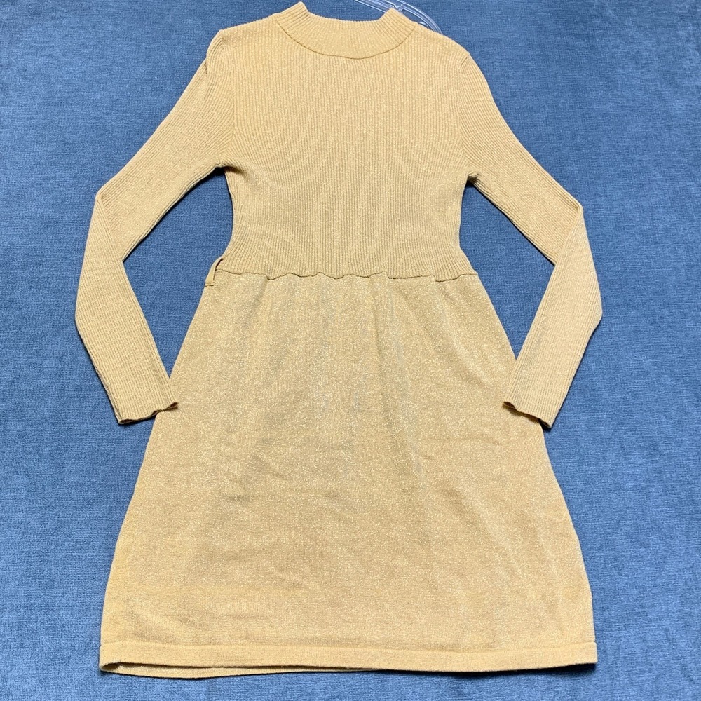 Free People Mini Sweater Dress Womens XS Beige Ribbed Knit Mock Neck Winter Wear